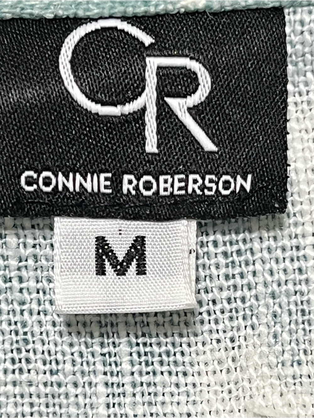 CONNIE ROBERSON TEAL & WHITE IKAT PRINT LINEN BUTTON DOWN SHIRT/TUNIC SIZE M - Picture 10 of 11